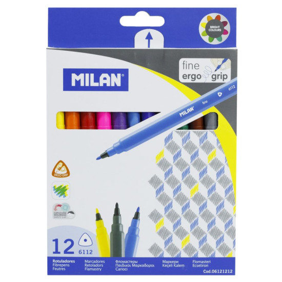 Набор треуг. фломастеров  тонк."TM MILAN" 12цв. 06121212 Milan (06121212)