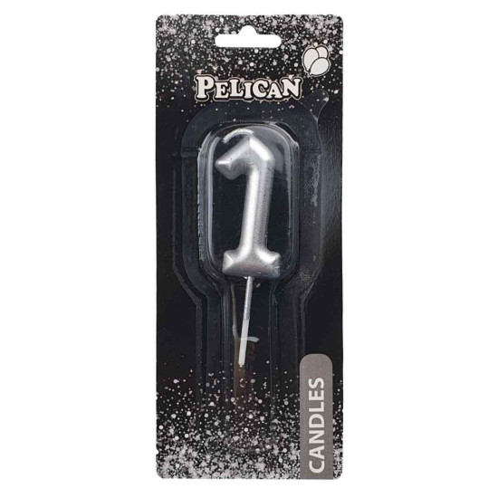 Свеча для торта Pelican "1" СЕРЕБРО 5 см Серебряный Pelican (865021)