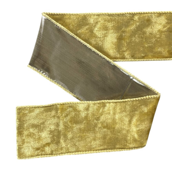 Лента бархатная новогодняя  63мм , золотая 10 ярд Золотой Unison (D30253 gold)