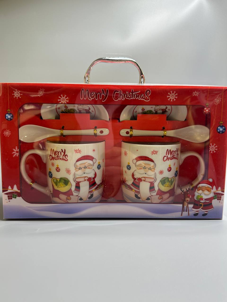 Набор кермических чашек 2 шт. 350мл с блюдцами, ложками "Санта Клаус" в подар.чемодане, 4 в Красный Unison (HK-651-B)