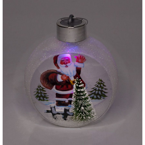 Елочный шар LED разным цветом 3D фигура "Дед Мороз в лесу" 11,5 х 9,5 х 6,5см Белый Unison (9965)