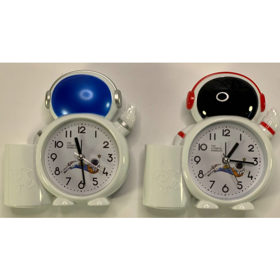 Часы - будильник "Космонавт" с подставкой стаканом 14см 4 цвета Unison (7061)