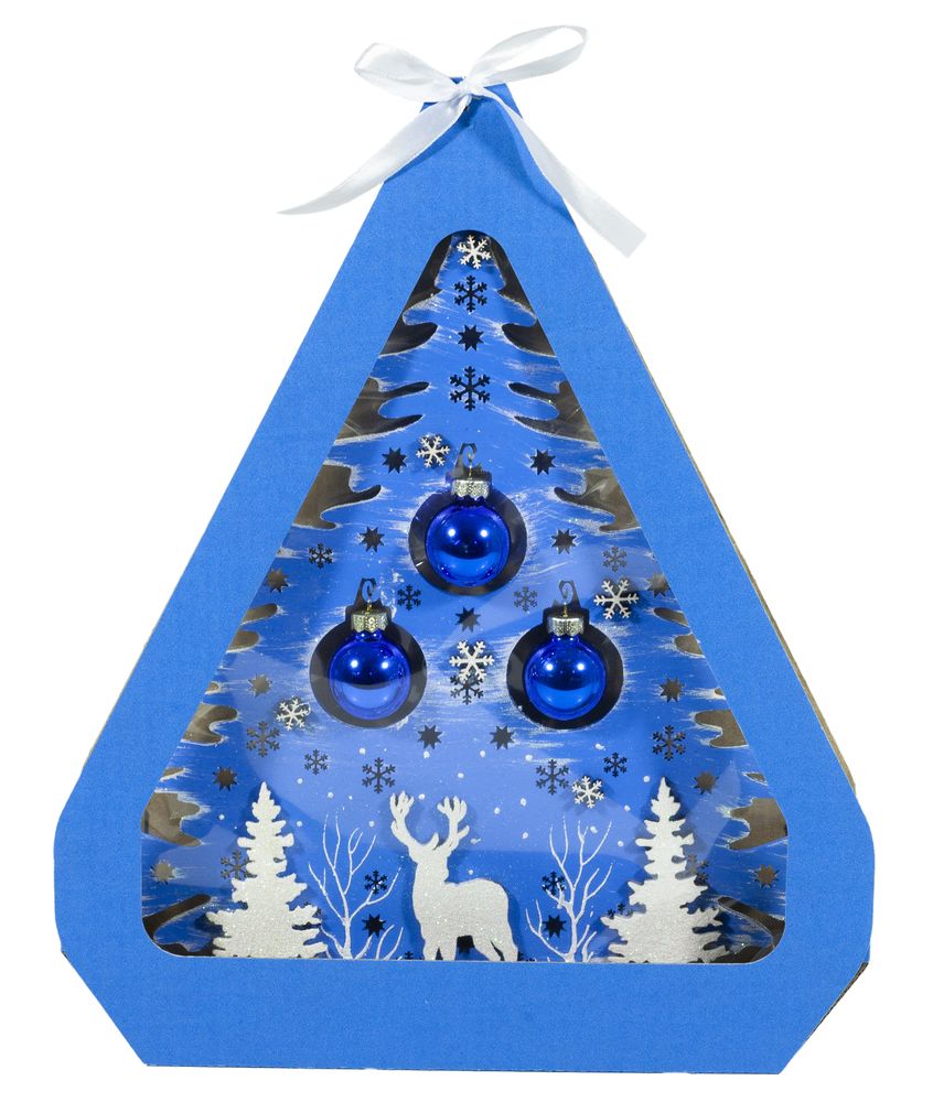 Новогодняя декорация "Елочка" синяя с оленями 32,5см Голубой Unison (DT-6)