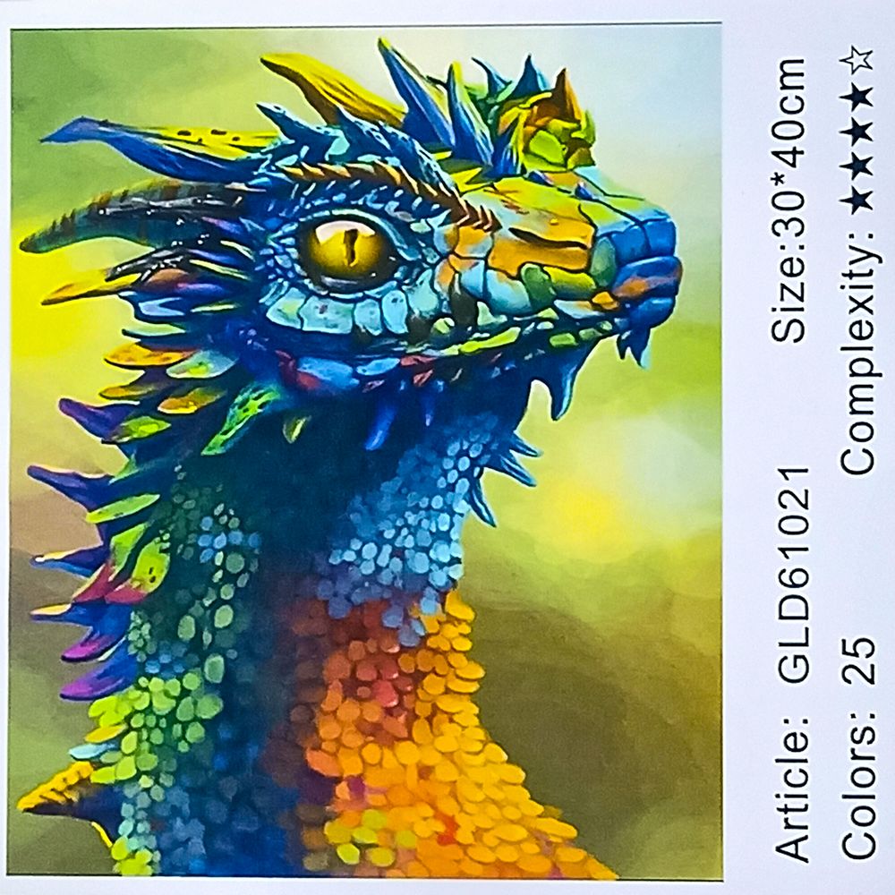 Алмазна мозаїка за номерами 30 х 40см "Кольоровий дракон" (полотно на рамі) Різнокольоровий Unison (61021_B GLD)