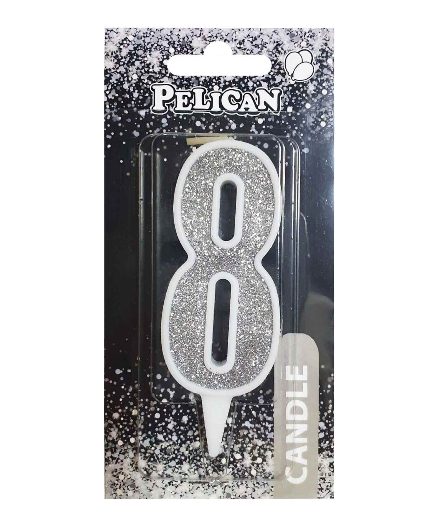 Свеча для торта Pelican "8" СЕРЕБРО 7см Серебряный Pelican (867028)