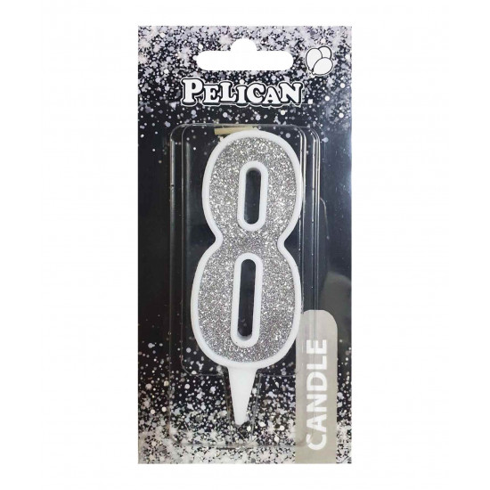 Свеча для торта Pelican "8" СЕРЕБРО 7см Серебряный Pelican (867028)