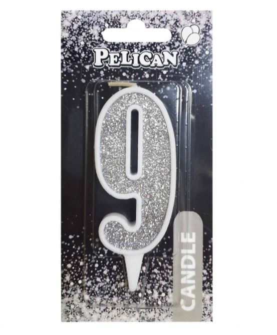 Свеча для торта Pelican "9" СЕРЕБРО 7см Серебряный Pelican (867029)