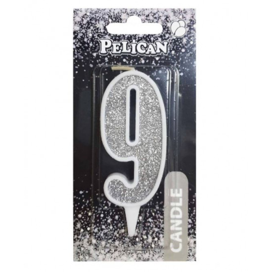Свеча для торта Pelican "9" СЕРЕБРО 7см Серебряный Pelican (867029)
