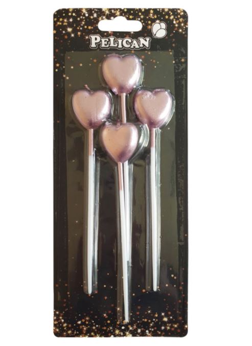 Набор свечей  "СЕРДЕЧКО на палочке", розовое золото, 4шт/уп Розовый Pelican (868603)