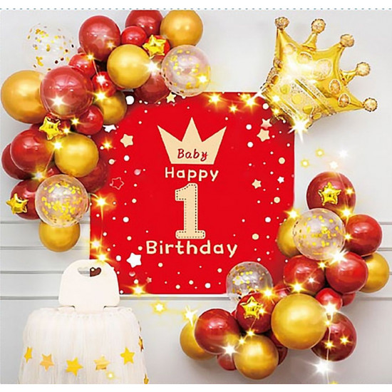 Фотозона с воздушных шаров "Happy birthday Baby - 1", золото с красным Разноцветный Unison (T-8630)
