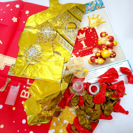 Фотозона із повітряних кульок "Happy birthday Baby-1", золото з червоним Різнокольоровий Unison (T-8630)