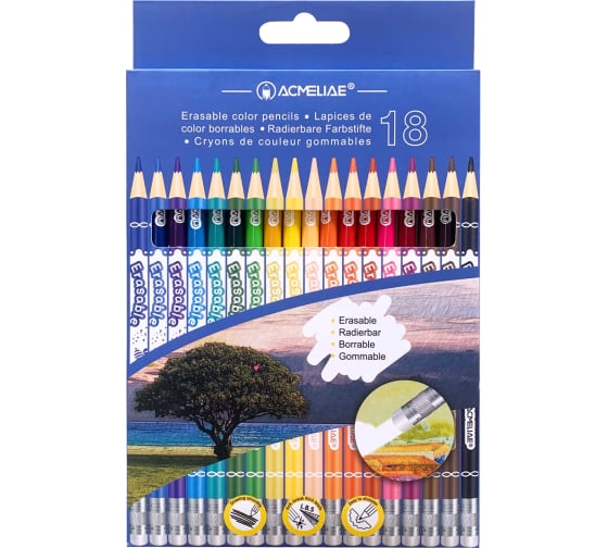Набор цветных стираемых карандашей "Acmeliae" круглые,18шт Разноцветный Acmeliae (43739)
