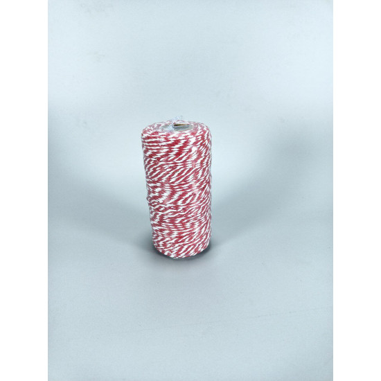 Мотузка джутова бавовняна - червоно -біла - 2мм, 100м, 80г Червоний Unison (D06001 -red white)