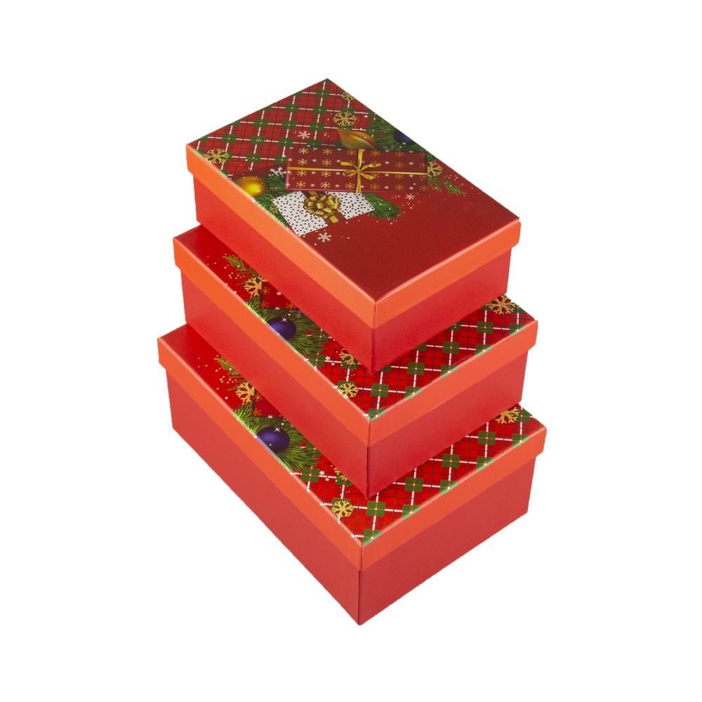 Подарункова новорічна коробка прямокутна  23 х 16 х 9см, 3шт/наб Червоний Unison (11382-57-45)