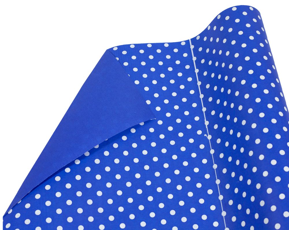 Крафт папір подарунковий двосторонній, "Горошек  білий" синій колір 0,7х8м 60гр. Синій Unison (Пт 857.22)