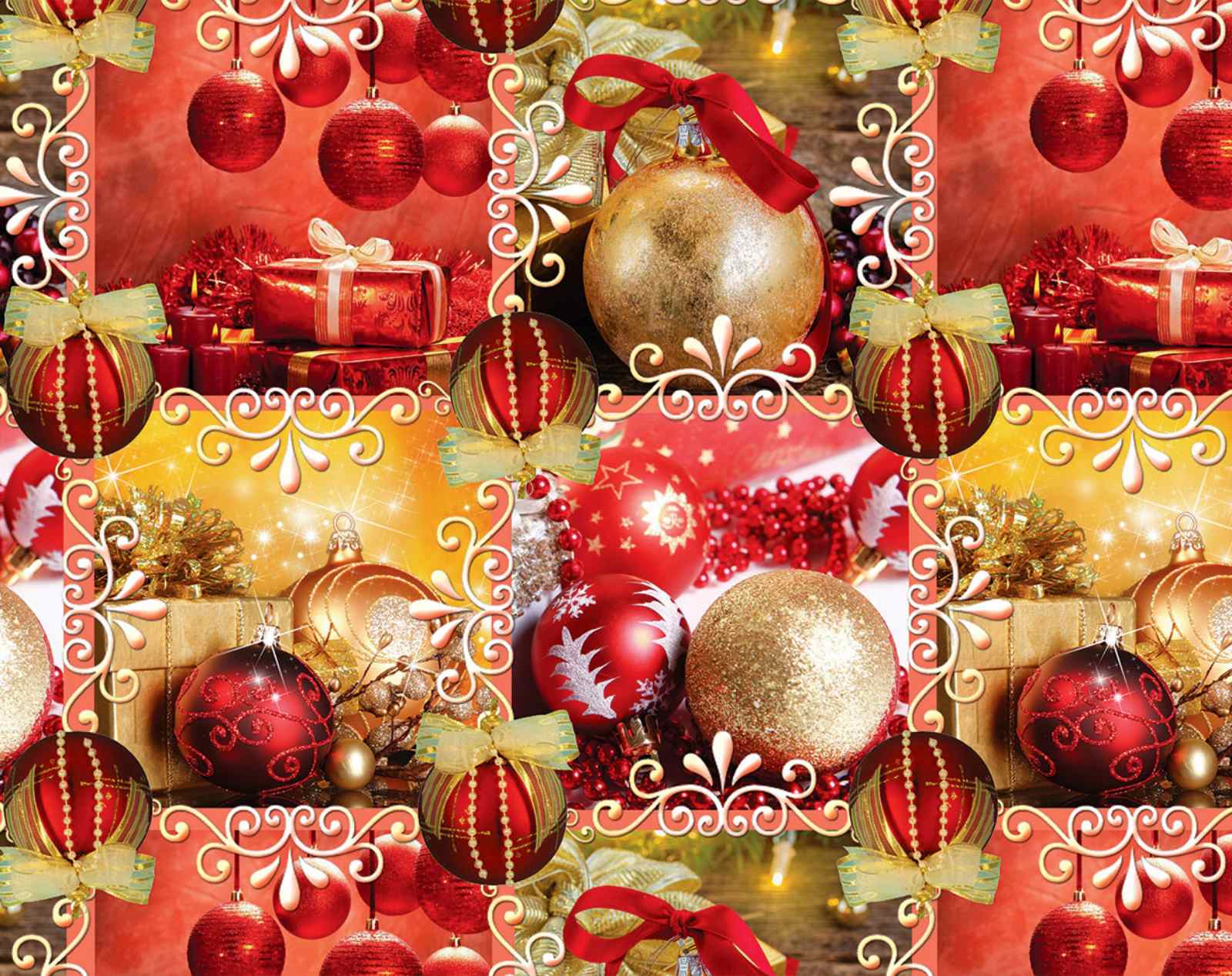 Бумага новогодняя мелованная для упаковки подарков 80г 100х70 -10 листов Красный Unison (PVM10-259NY)