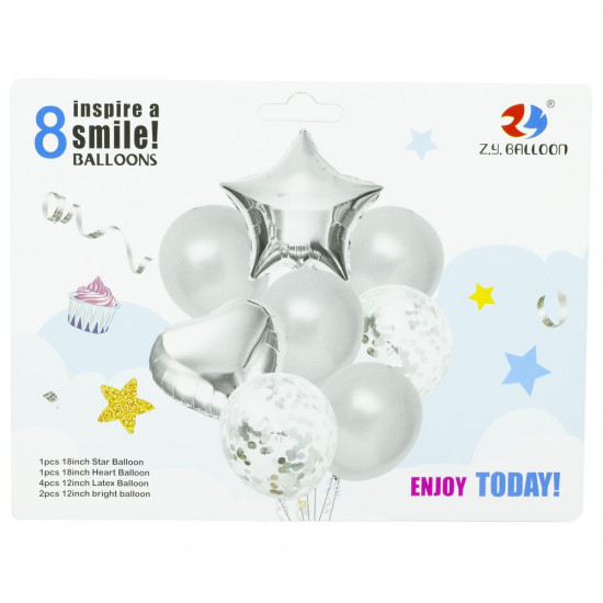 Набір кульок мікс із зіркою  8шт, Срібло Срібний Без бренду (10119 silver)