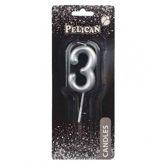 Свічка для торта Pelican "3" СРІБЛО 5см Срібний Pelican (865023)