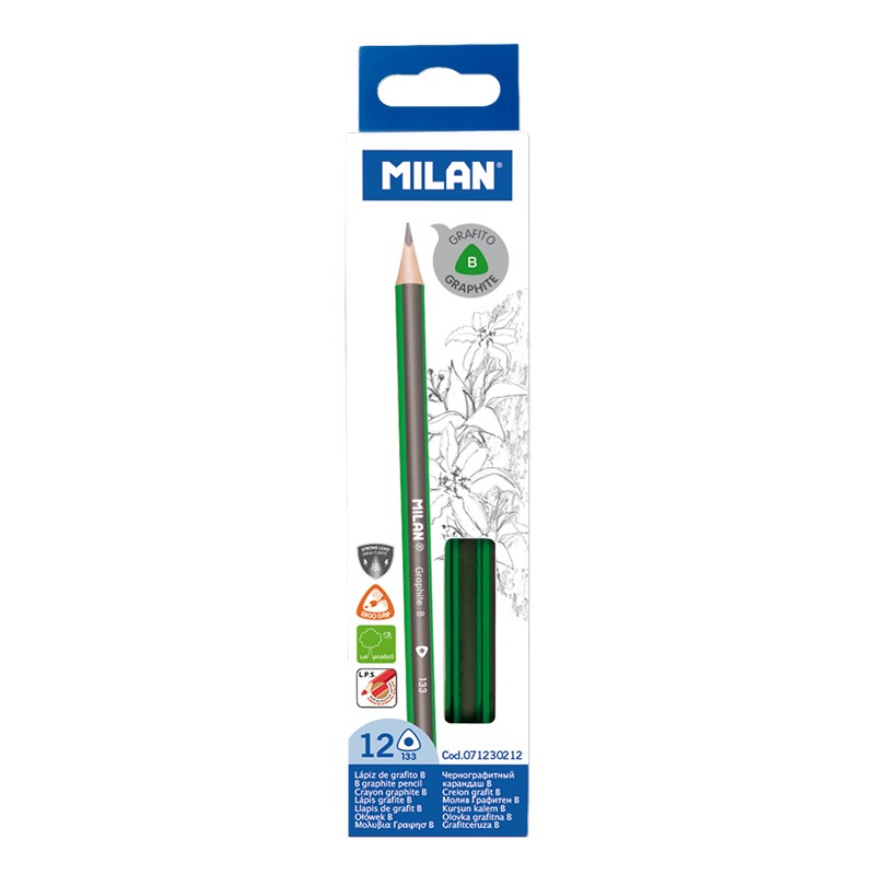 Олівець ч/гр, трикутний В TM "MILAN" 12шт., D2,4mm Milan (071230212)
