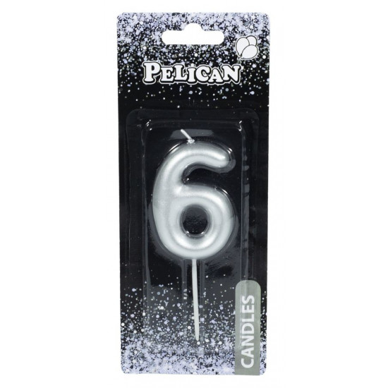 Свічка для торта Pelican "6" СРІБЛО 6см Срібний Pelican (866026)