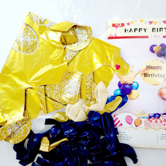 Фотозона із повітряних кульок "Happy birthday" золото з синім Різнокольоровий Unison (T-8912)
