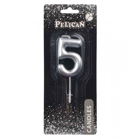 Свічка для торта Pelican "5" СРІБЛО 5см Срібний Pelican (865025)