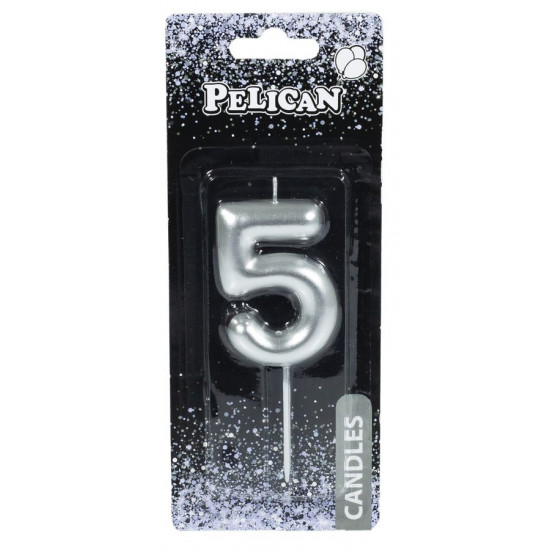 Свічка для торта Pelican "5" СРІБЛО 6см Срібний Pelican (866025)