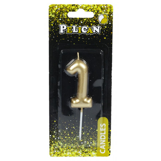 Свічка для торта Pelican "1" ЗОЛОТО  6см Золотий Pelican (866011)