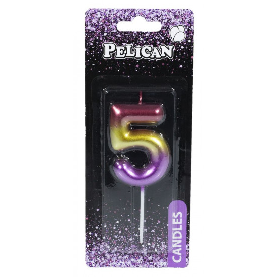 Свічка для торта Pelican "5" РАЙДУЖНА 6см Різнокольоровий Pelican (866065)