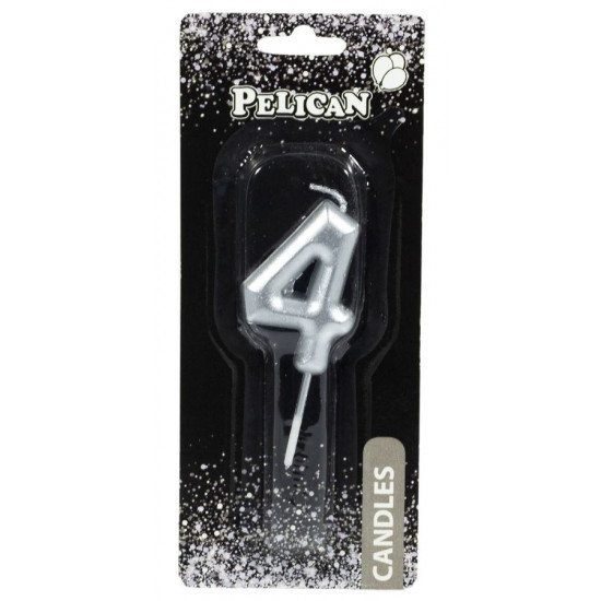 Свічка для торта Pelican, "4" СРІБЛО 4,5см Срібний Pelican (864524)