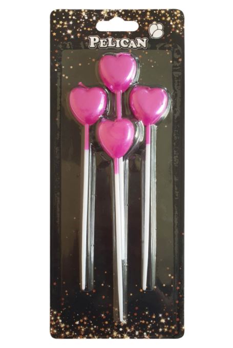 Набір свічок для торту "СЕРДЕЧКО на полочці", рожевий, 4шт/уп Рожевий Pelican (868604)