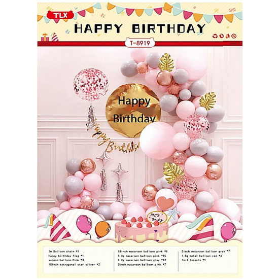 Фотозона із повітряних кульок "Happy birthday" рожева з сірим Різнокольоровий Unison (T-8919)