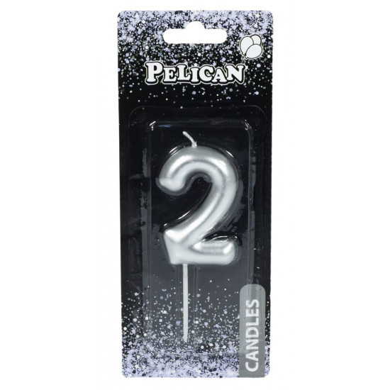 Свічка для торта Pelican "2" СРІБЛО 6см Срібний Pelican (866022)