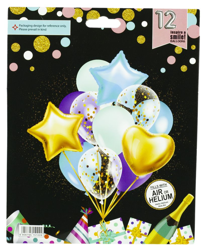Набір кульок мікс із зіркою і серцями, 12шт Різнокольоровий Без бренду (10123)
