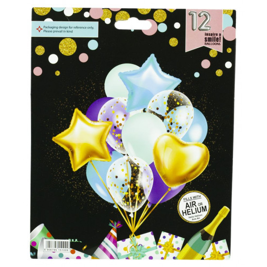 Набір кульок мікс із зіркою і серцями, 12шт Різнокольоровий Без бренду (10123)
