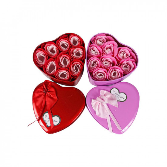 Набір подарунковий "Троянди - 9шт" з мила в коробці - серце 12 х 12 х 4,5см Рожевий Unison (868-2)