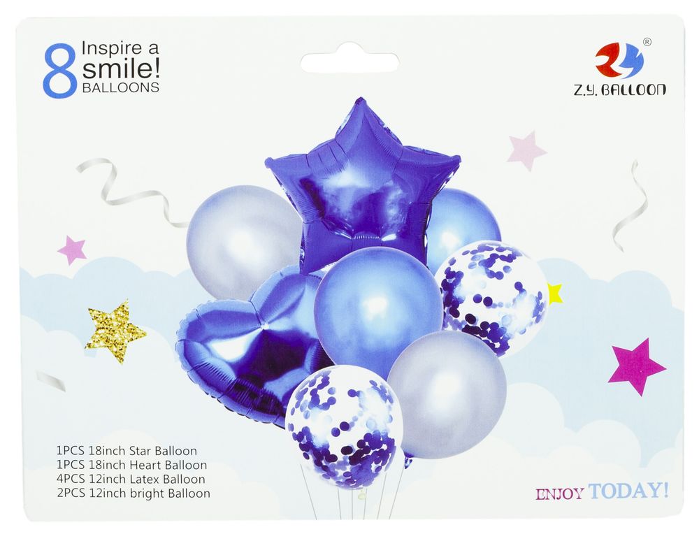 Набір кульок мікс із зіркою, 8шт Синій Синій Без бренду (10119 Blue)