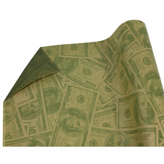 Крафт папір  подарунковий двосторонній "долар" ,  0,7х8м Зелений Unison (Пт 872)