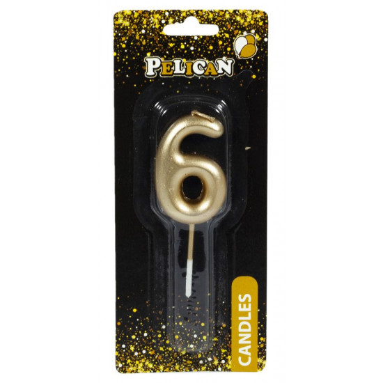 Свічка для торта Pelican, "6" ЗОЛОТО 4,5см Золотий Pelican (864516)