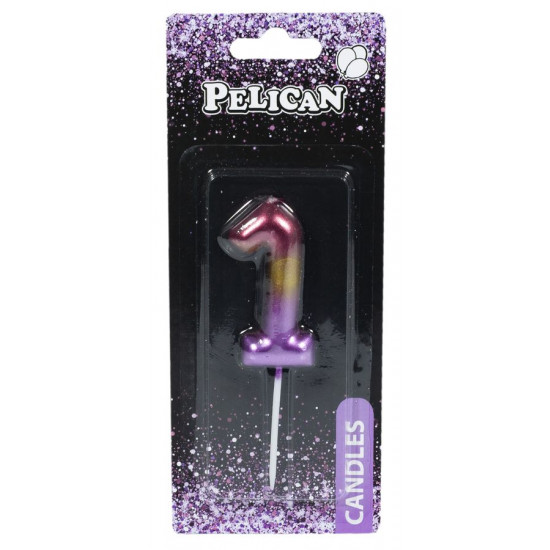Свічка для торта Pelican "1" РАЙДУЖНА 6см Різнокольоровий Pelican (866061)
