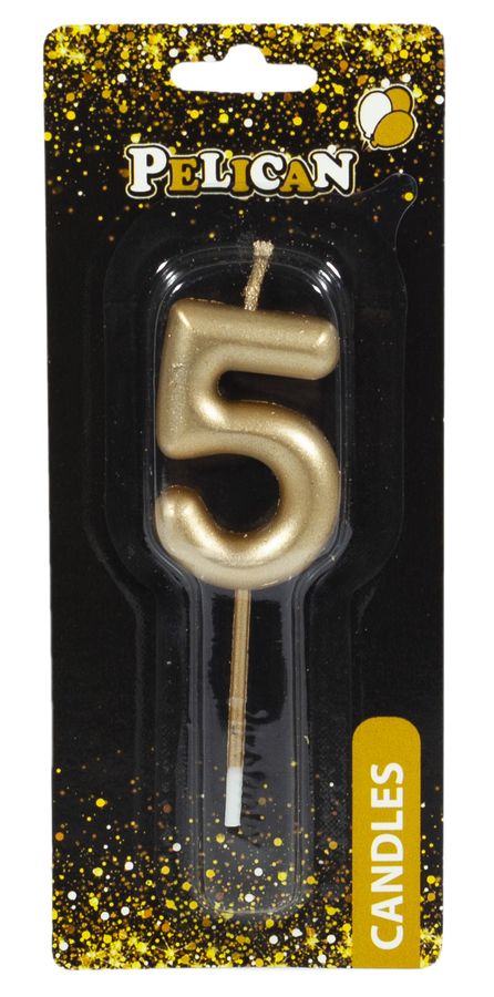 Свічка для торта Pelican, "5" ЗОЛОТО 4,5см Золотий Pelican (864515)