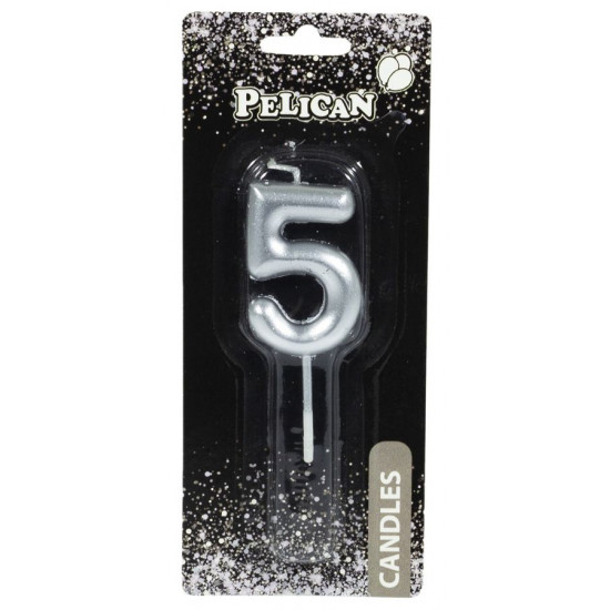 Свічка для торта Pelican, "5" СРІБЛО 4,5см Срібний Pelican (864525)