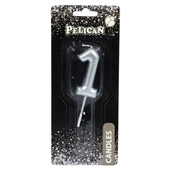Свічка для торта Pelican, "1" СРІБЛО 4,5см Срібний Pelican (864521)