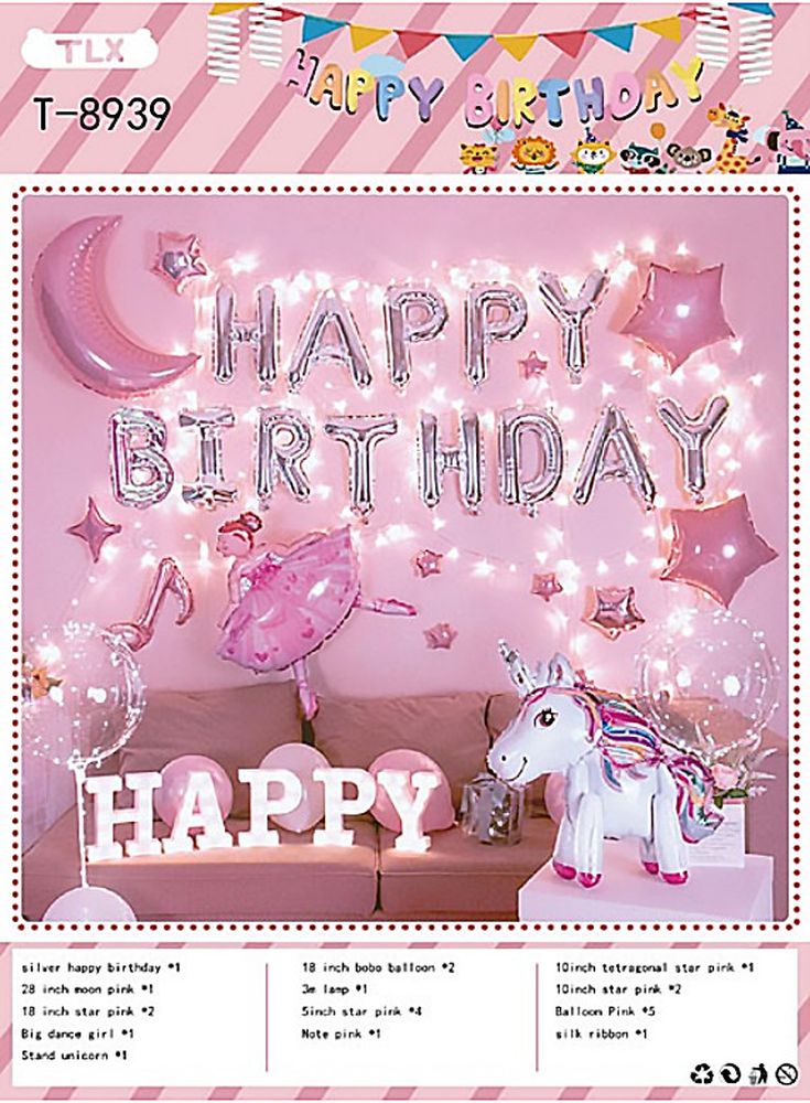 Фотозона із повітряних кульок "Happy birthday" для дівчинки Різнокольоровий Unison (T-8939)