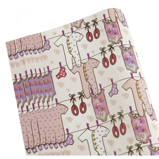 Папір подар-й офсет 50г.  одяг для дівчаток немовлят; 1000х700 (10 аркушів) Чехія Рожевий Unison (PCZ10070-10-236)