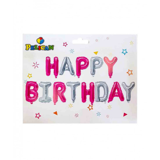 Набір з 13  кульок- літер, HAPPY BIRTHDAY 40см, срібно-рожевий Різнокольоровий Pelican (837112)