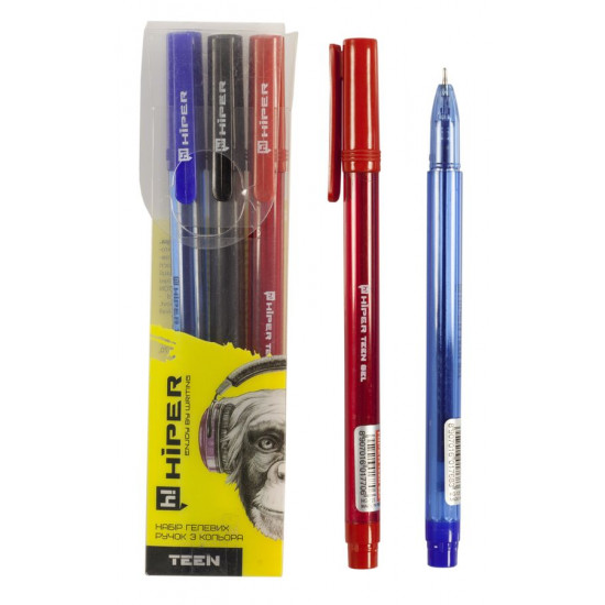 Набір ручок гелевих Hiper Teen Gel  HG-125/3, 0,6мм, червона, синя та чорна Hiper (HG-125/3)