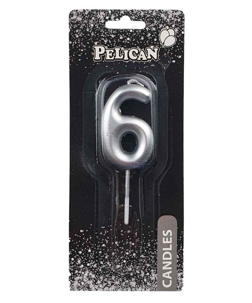 Свічка для торта Pelican "6" СРІБЛО 5см Срібний Pelican (865026)