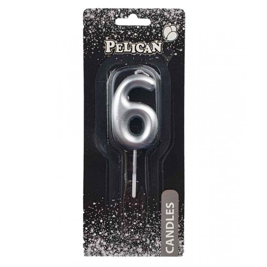 Свічка для торта Pelican "6" СРІБЛО 5см Срібний Pelican (865026)