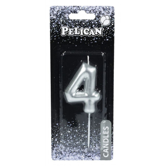 Свічка для торта Pelican "4" СРІБЛО 6см Срібний Pelican (866024)